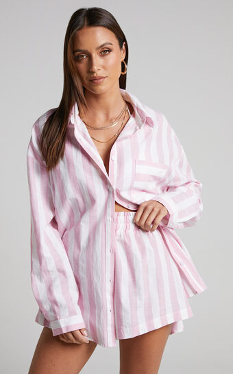Sahle Shirt - Oversized Striped Shirt in Pink