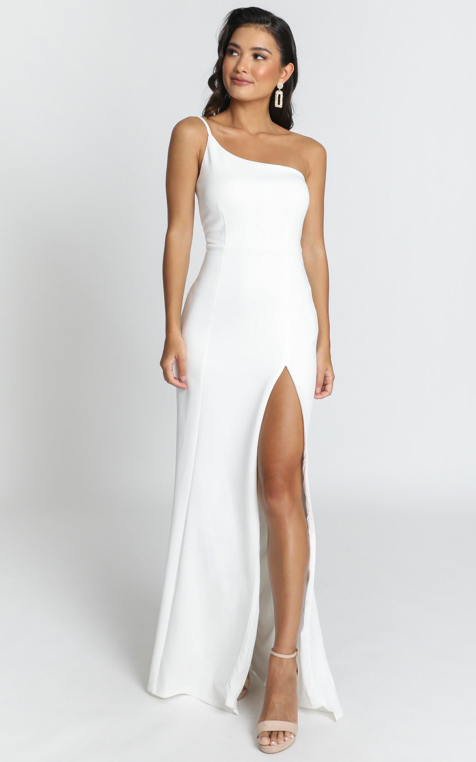 No Ones Fault One Shoulder Maxi Dress in White - 06, WHT7