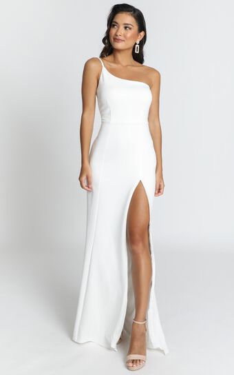 No Ones Fault One Shoulder Maxi Dress in White