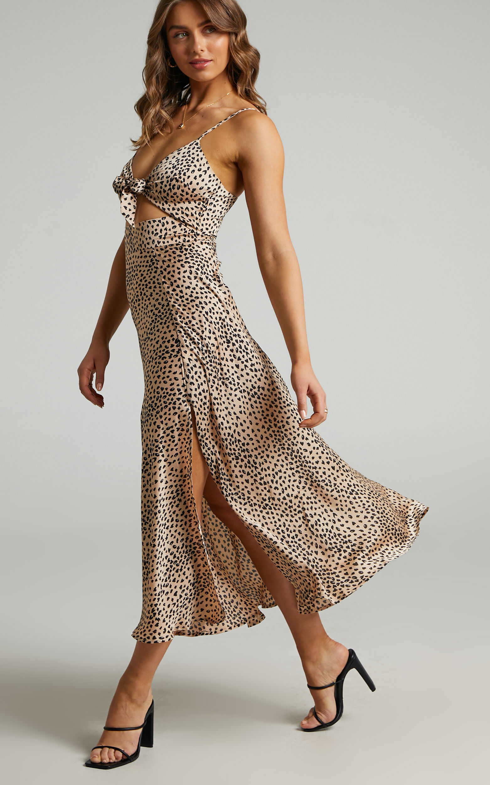 Kingsley Midi Length Dress with Split in Leopard Print - 06, BRN1, super-hi-res image number null