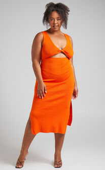 Calithea Knit Dress with Twist Front in Orange