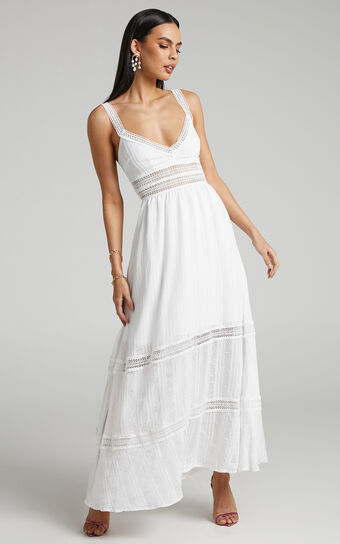 Angelique Lace trim Maxi Dress in White