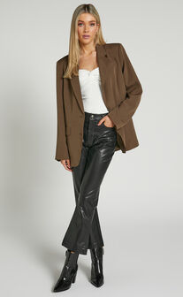 Maison Pant - High Waisted Faux Leather Flare Pant in Black