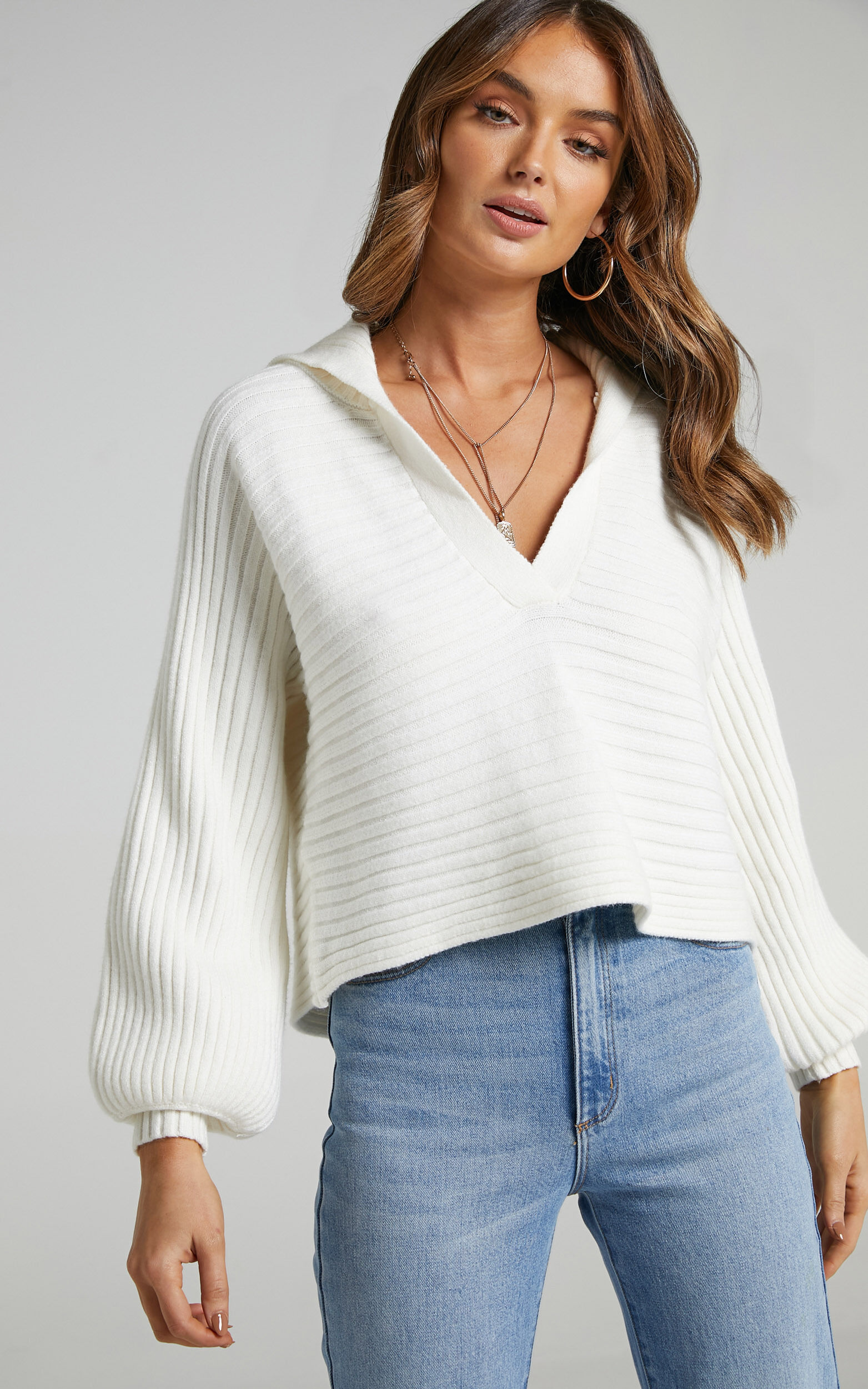 Elata Oversized Collar Jumper with in Off White - 04, WHT2, super-hi-res image number null