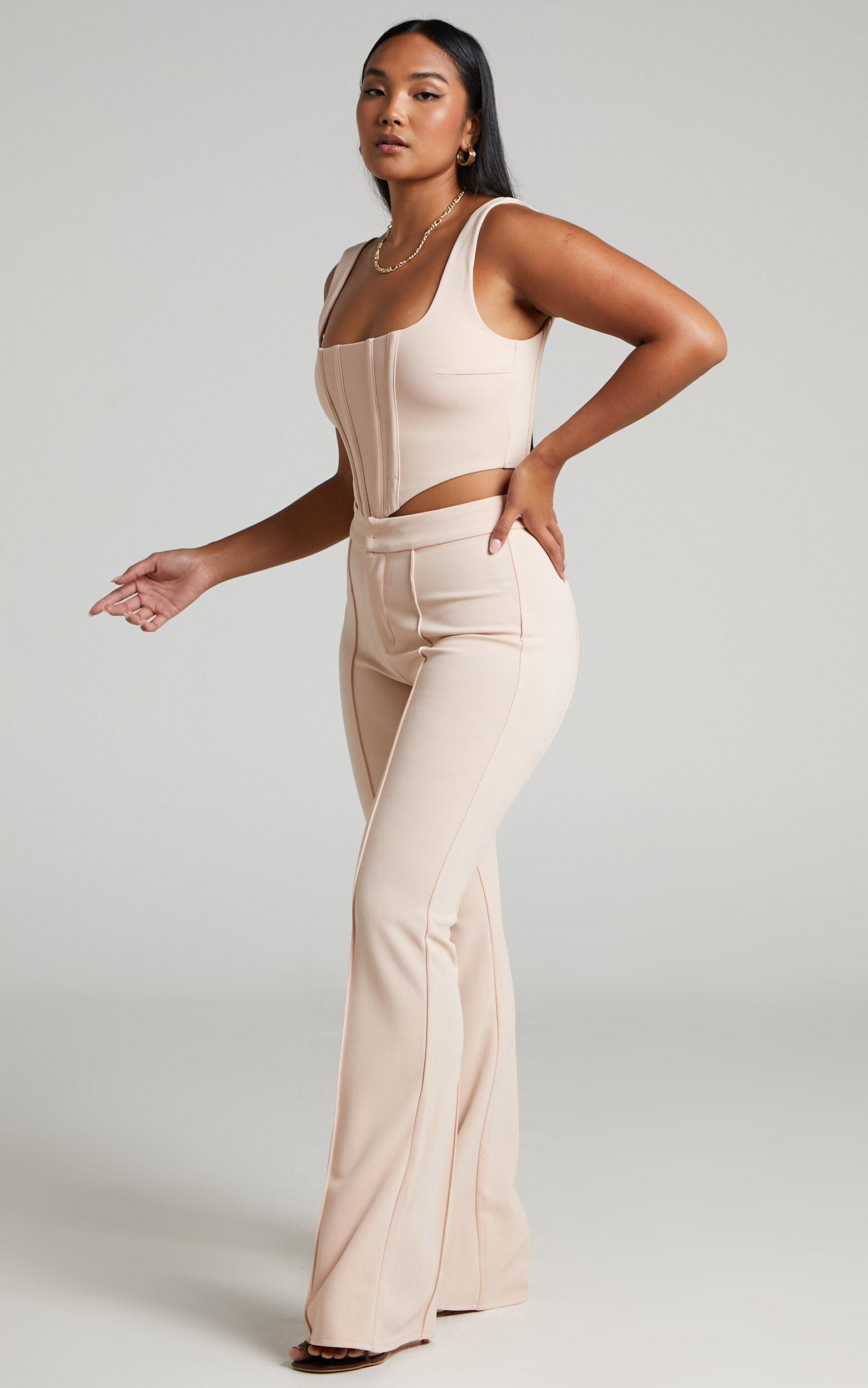 Ritta Two Piece Set - Corset Top and Pants Set in Cream