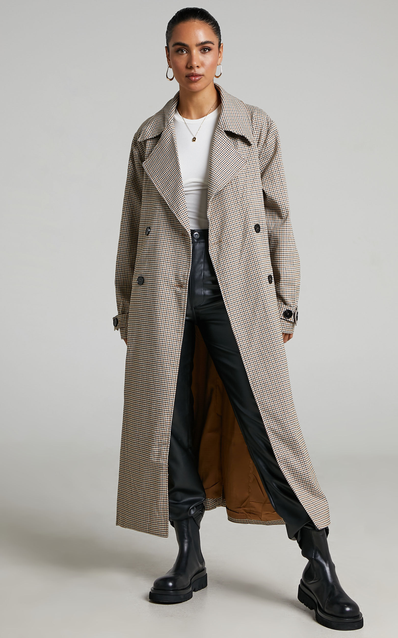 4th & Reckless - Chica Trench in Brown check - 06, BRN1, super-hi-res image number null