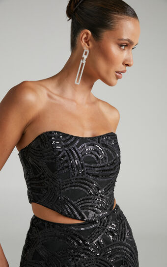 Kenny Cropped Sequin Corset Top in Black
