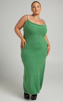 Yurika Midaxi Dress - Knit Open Back Dress in Green