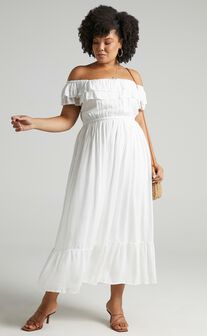 Notre Dame Midaxi Dress - Off Shoulder Dress in White