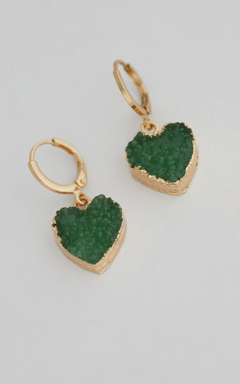Sintra Gem Heart Drop Earrings in Gold / Green