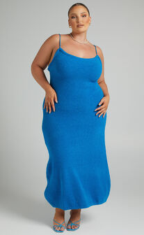 Yurika Knit Open Back Midi Dress in Blue