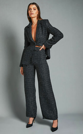 Dominik Pants - Tweed Tailored High Waisted Wide Leg in Black