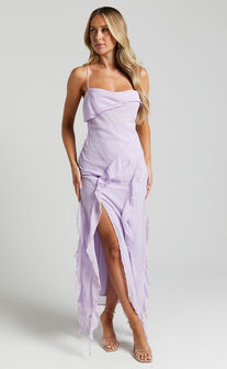 Connie Midaxi Dress- Ruffle Detail Dress in Lilac