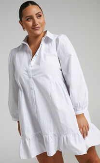 Maulee Frill Hem Mini Shirt Dress in White