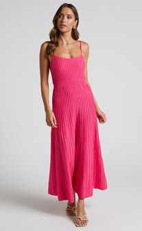 Donissa Midi Dress - Panelled Knit Dress in Hot Pink