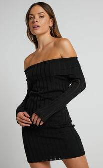 Kailah Off the Shoulder Knit Mini Dress in Black