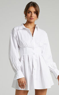 Claudette Corset Shirt Dress in White