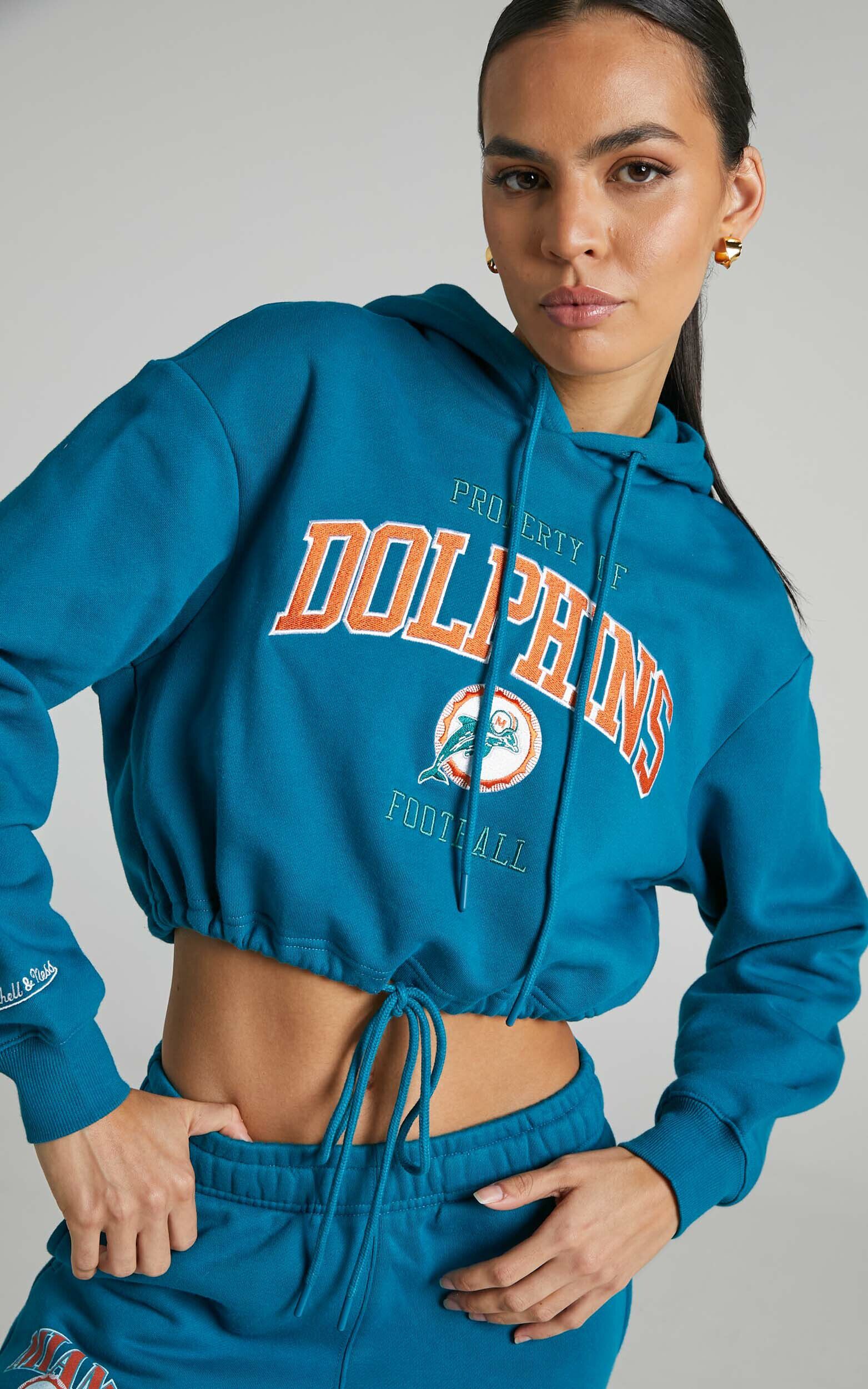 Mitchell & Ness - Miami Dolphins Vintage Arch Crop Hoodie in Faded Teal - L, GRN1, super-hi-res image number null