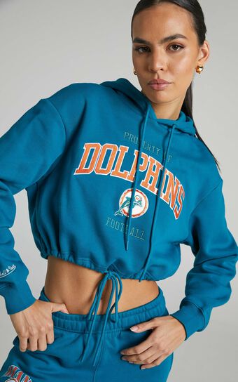 Mitchell & Ness - Miami Dolphins Vintage Arch Crop Hoodie in Faded Teal
