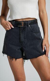 Eloisa Shorts - Recycled Cotton Raw Hem Denim Shorts in Black Wash