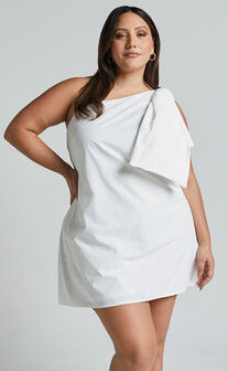 Khirara Mini Dress - One Shoulder Bow Detail Dress in White