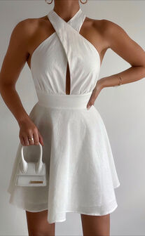 Amalie The Label - Leonila Halter Fit and Flare Mini Dress in White