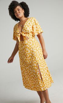Wild And Free Mind Midi Dress in Sunflower Print