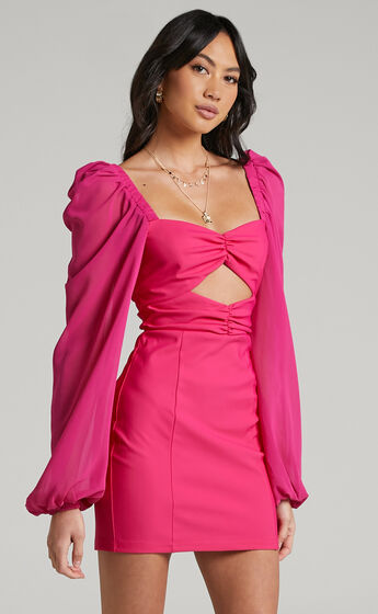 Lilian Chiffon Sleeve Cut Out Mini Dress in Pink