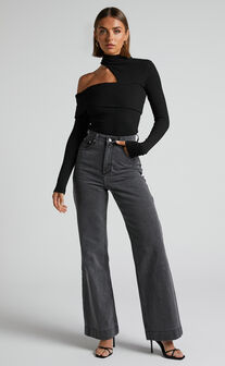 Emman High Waisted Recycled Cotton Wide Leg Jeans in Washed Black