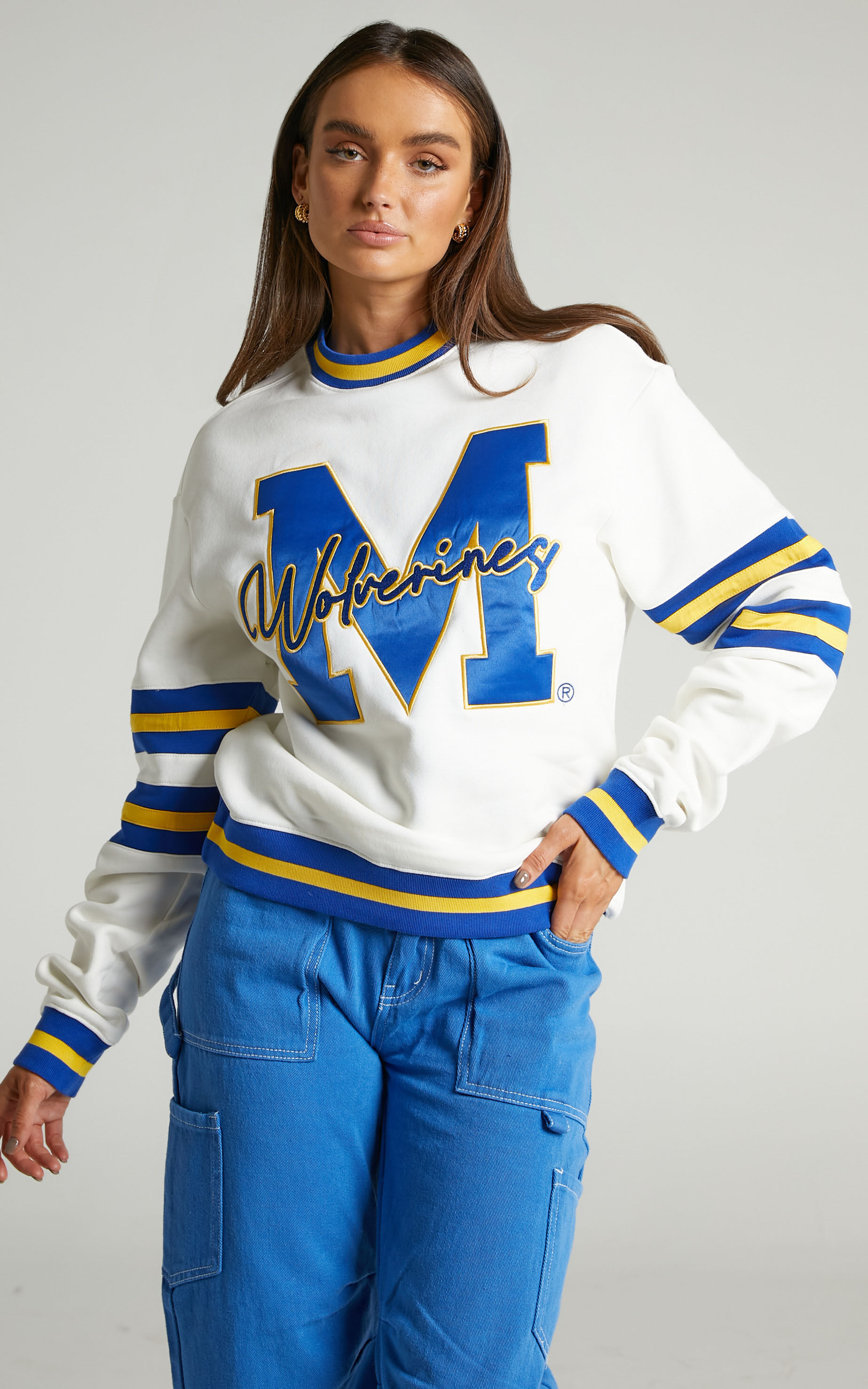 NCAA - LETTER MARK PANELLED CREW - University of Michigan in Vintage White - L, WHT1, super-hi-res image number null