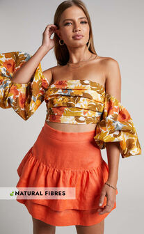 Amalie The Label - Linen Ruffle Hem Mini Skirt in Orange Pop
