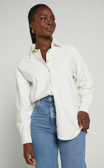 Lheya Shirt - Long Sleeve Cord Shirt in Cream