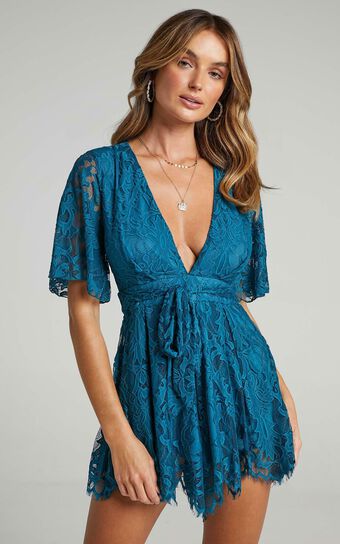 Break the Bar playsuit in teal lace