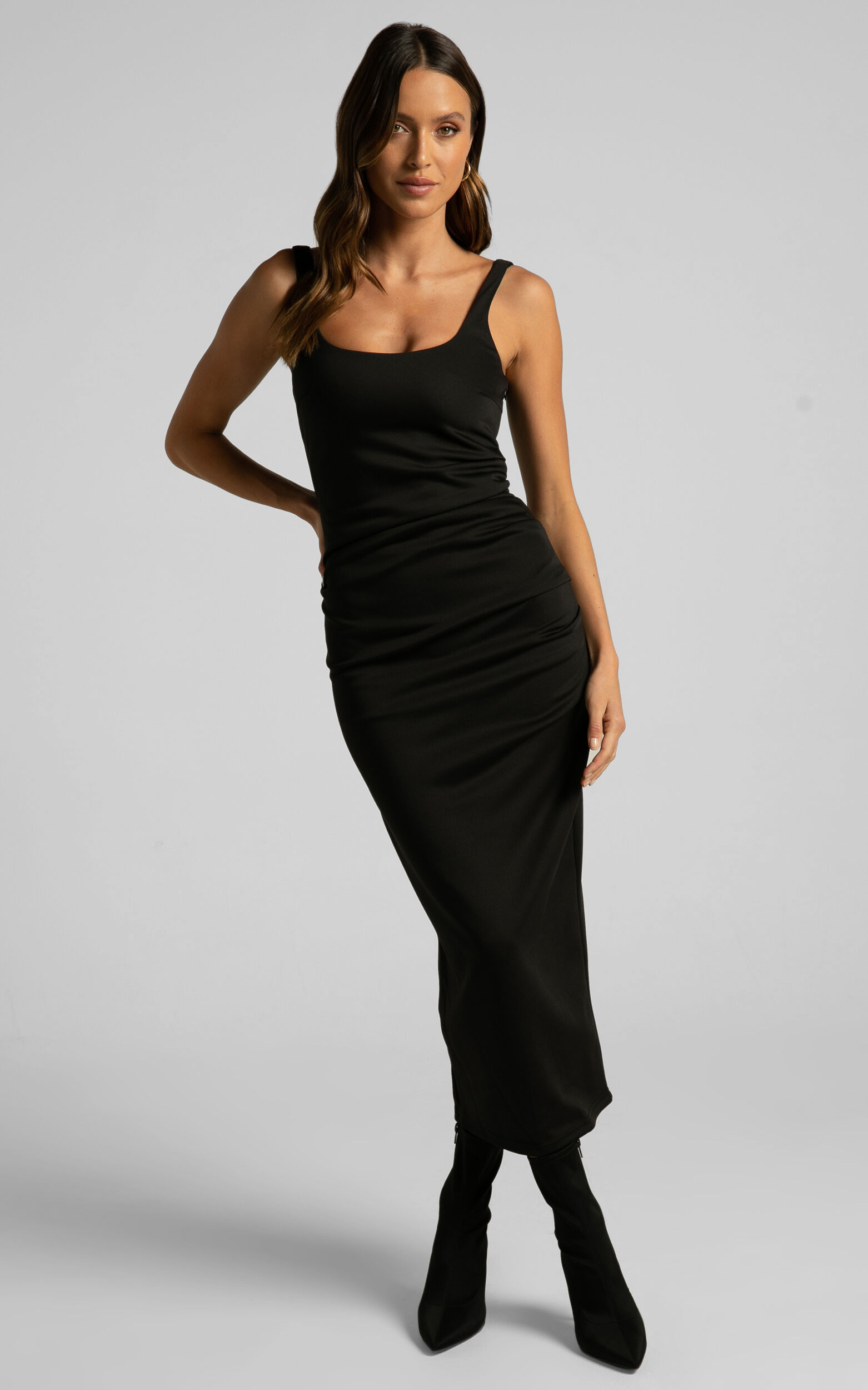 Irene Midi Dress - Square Neck Dress in Black - 06, BLK1, super-hi-res image number null