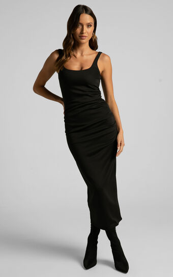 Irene Midi Dress - Square Neck Dress in Black