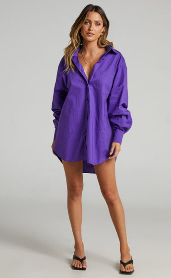 Janaya Longsleeve Shirt Dress in Purple