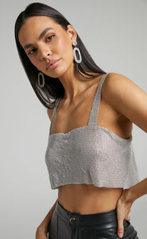 Starry Nights Mesh Cropped Top in Silver