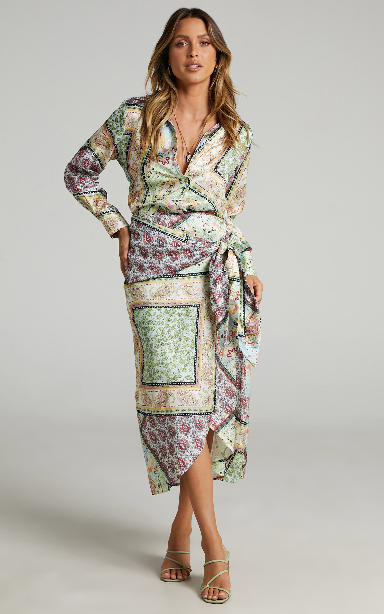 Roxine Knot Front Wrap Midi Skirt in Paisley Print - L, MLT1, super-hi-res image number null