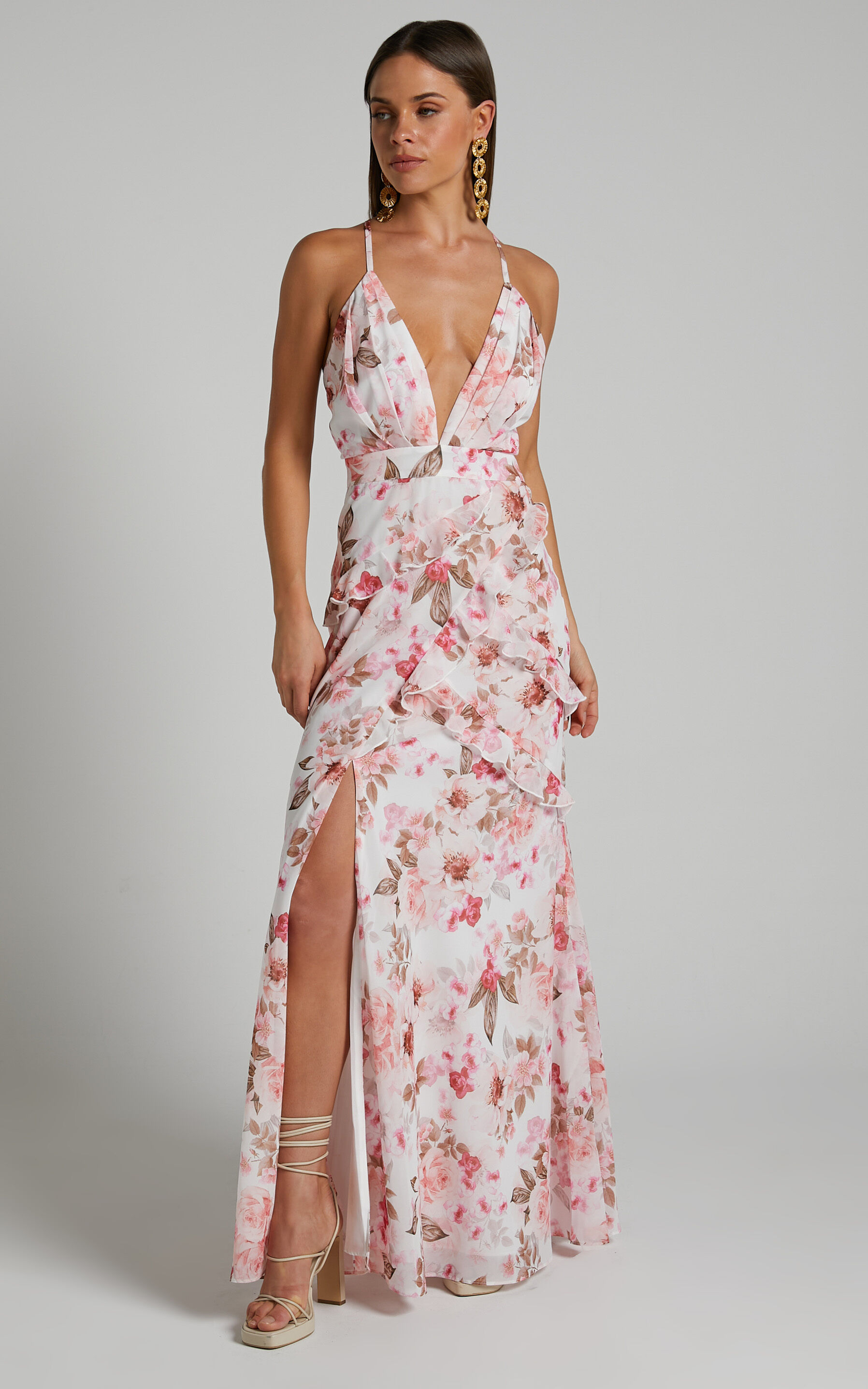 Suanie Ruffle Detail Tiered Maxi Dress in Bouquet Floral - 06, PNK1, super-hi-res image number null