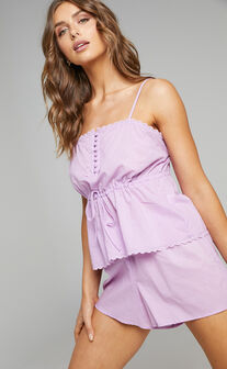 Karissa Cotton Voile Two Piece Cami and Shorts Sleep Set in Lilac