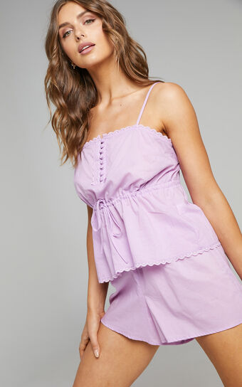 Karissa Two Piece Set - Cotton Viole Two Piece Cami and Shorts Sleep Set in Lilac