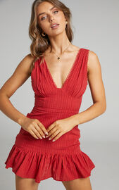 Tamzin Mini Dress - Frill Hem Dress in Red | Showpo USA