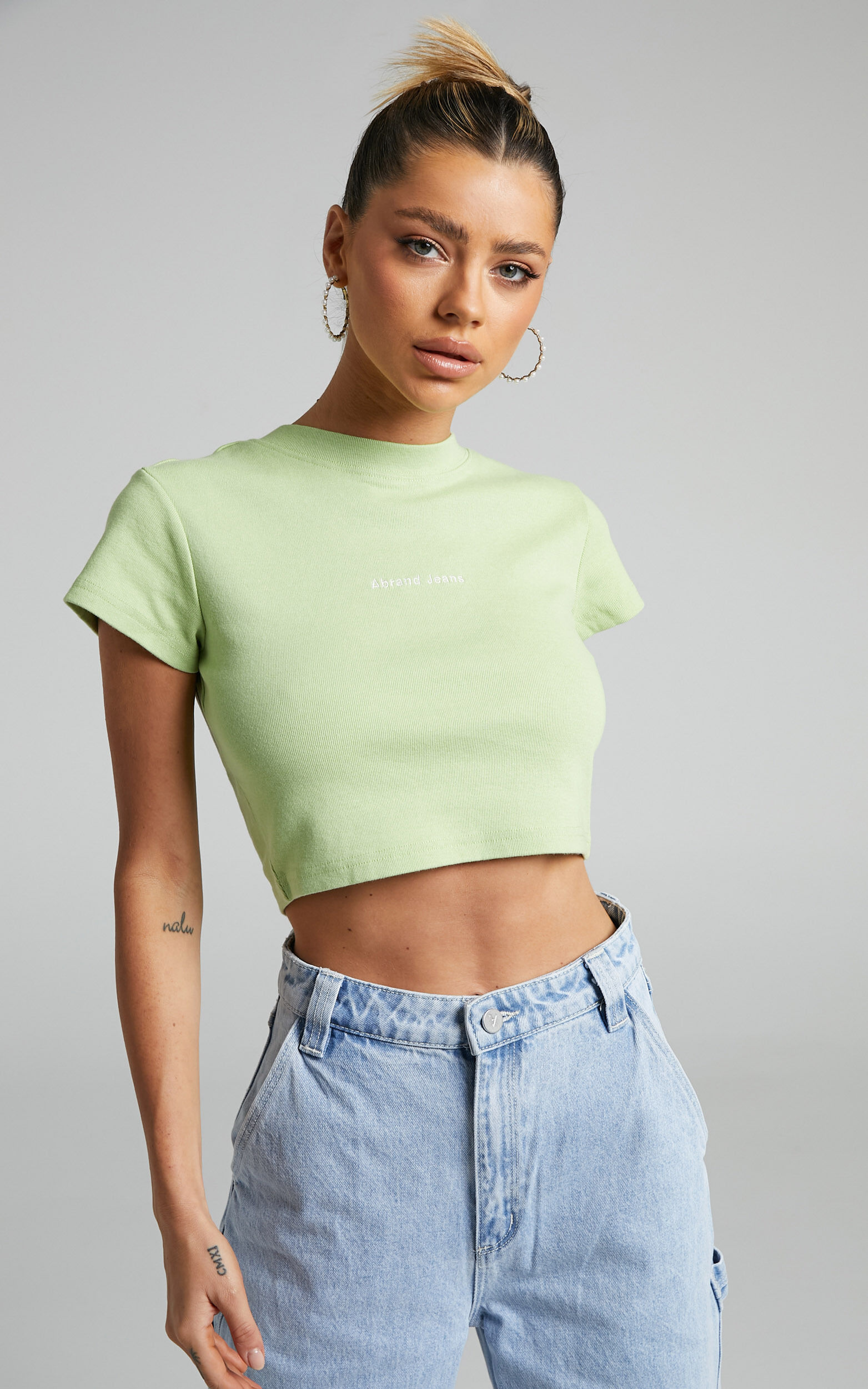 Abrand - A 90's Crop Tee in FADED FLURO - L, GRN1, super-hi-res image number null