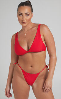 Brenna Recycled Nylon Tie Side Bikini Bottom in Red