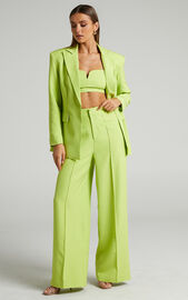 Maida Two Piece Set - V Front Crop Top and Wide Leg Pants Set in Lime ...