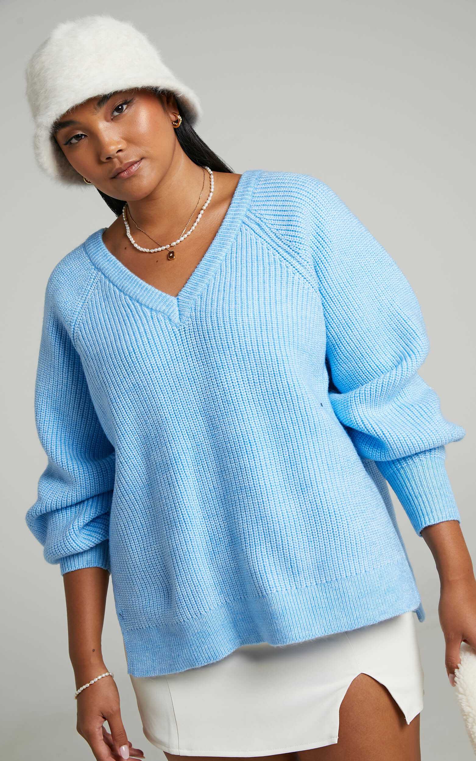 O'Connell's Pima Cotton V-Neck Sweater - Sky Blue (3551)