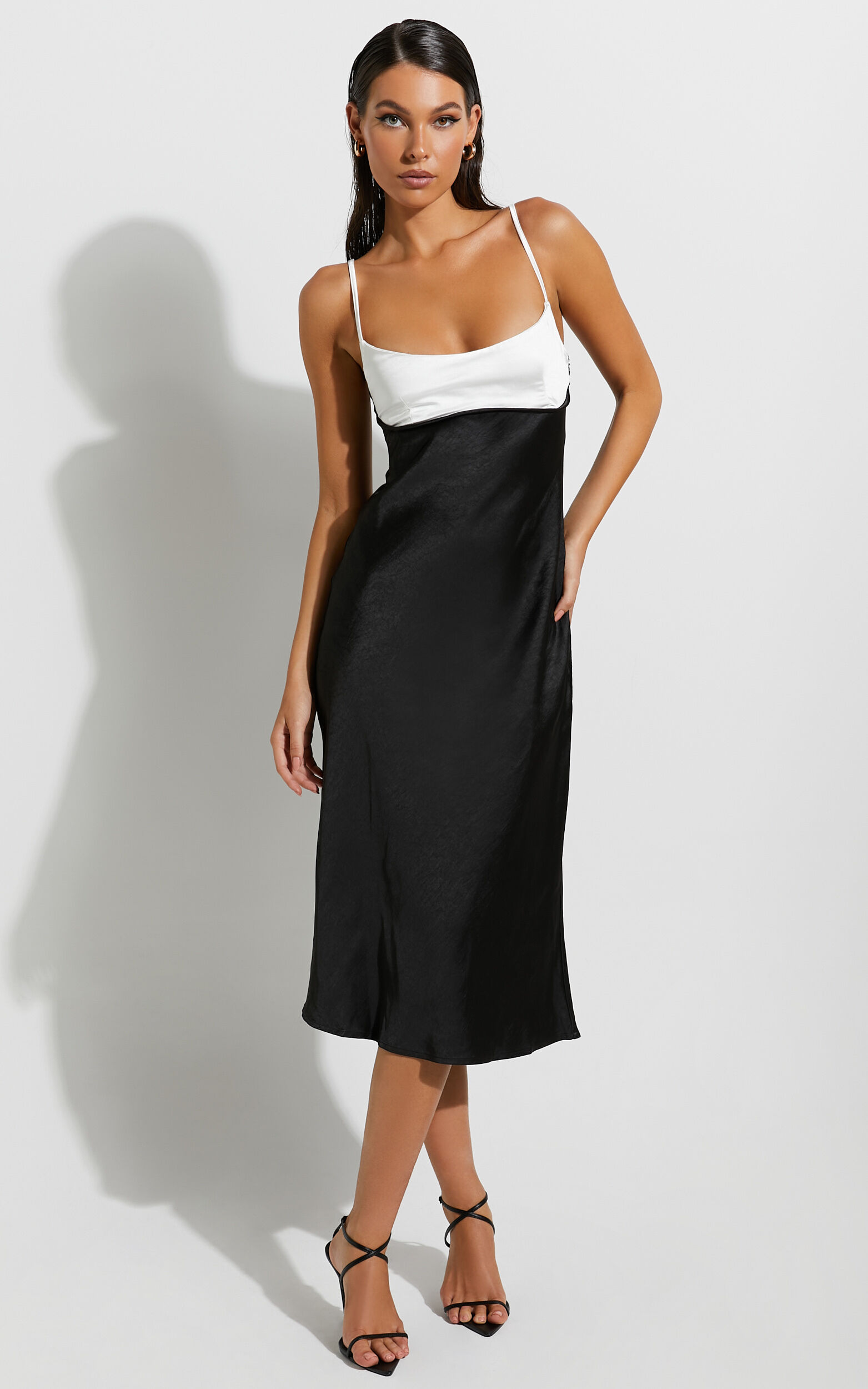 Sheintal Satin Slip Contrast Bust Midi Dress in Black - 06, BLK1, super-hi-res image number null