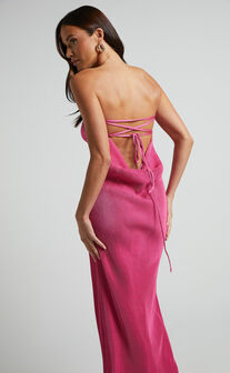 Alexis Midi Dress - Strapless Plisse Dress in Plum