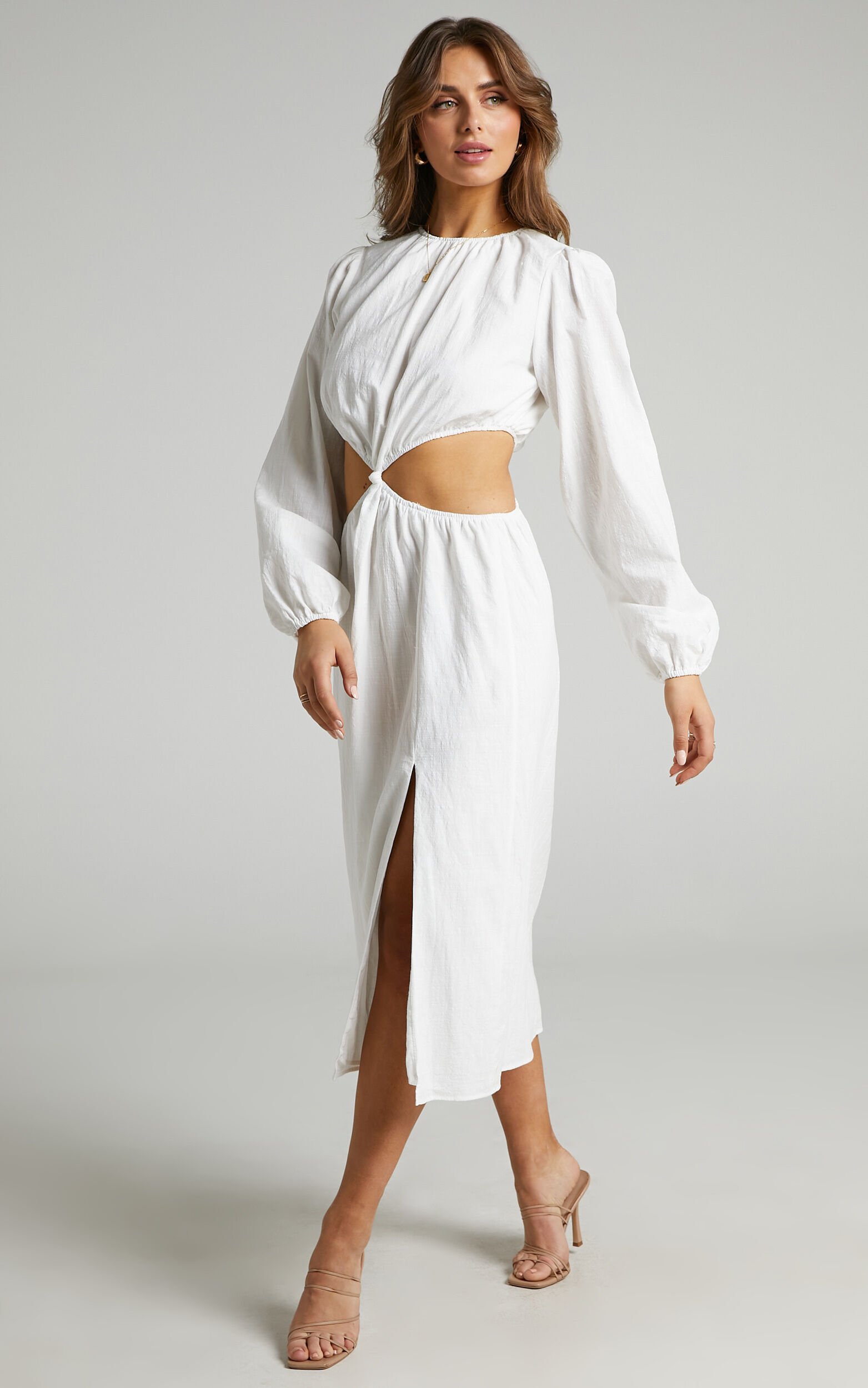 Amera Knot Front Midi Dress in White - 06, WHT1, super-hi-res image number null