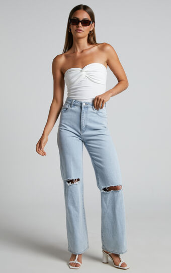 Jelena Top - Strapless Twist Front Top in White